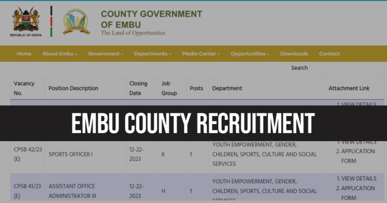 Embu County Government Recruitment 2024/2025: New Vacancies to Apply