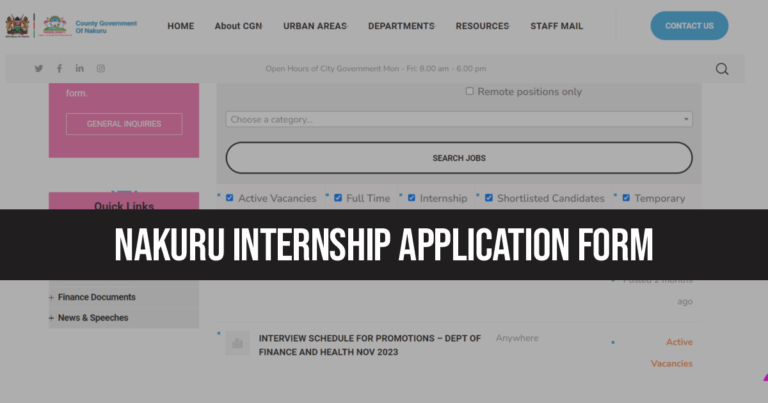 Nakuru County Internship Application Form 2024/2025 Portal